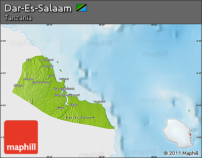 Physical Map of Dar-Es-Salaam, single color outside