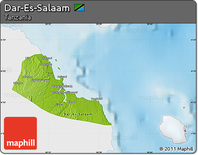 Physical Map of Dar-Es-Salaam, single color outside