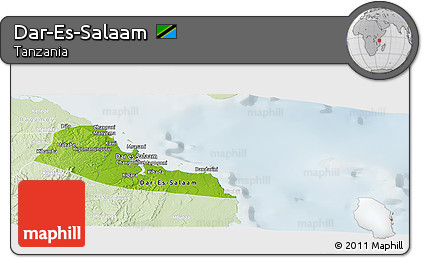 Physical Panoramic Map of Dar-Es-Salaam, lighten