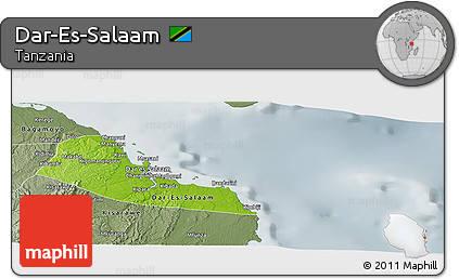 Physical Panoramic Map of Dar-Es-Salaam, semi-desaturated