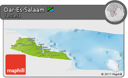 Physical Panoramic Map of Dar-Es-Salaam, single color outside