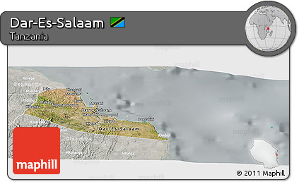 Satellite Panoramic Map of Dar-Es-Salaam, lighten, semi-desaturated