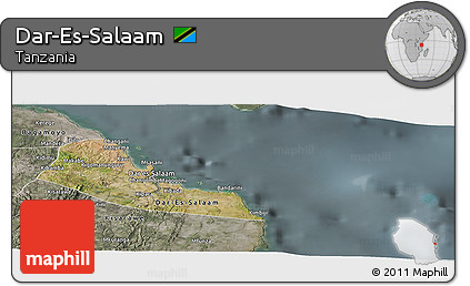 Satellite Panoramic Map of Dar-Es-Salaam, semi-desaturated