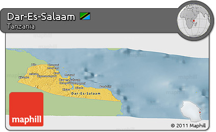 Savanna Style Panoramic Map of Dar-Es-Salaam, single color outside