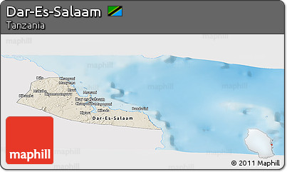 Shaded Relief Panoramic Map of Dar-Es-Salaam, single color outside
