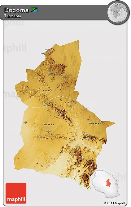 Physical 3D Map of Dodoma, cropped outside