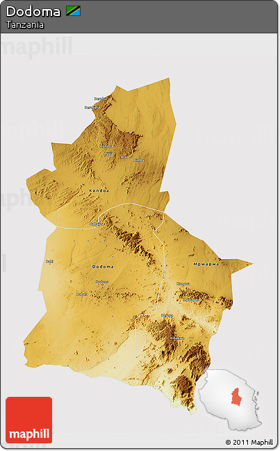 Physical 3D Map of Dodoma, cropped outside