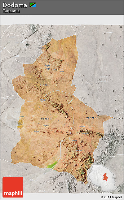 Satellite 3D Map of Dodoma, lighten, semi-desaturated