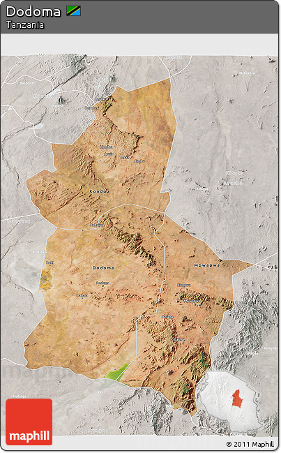 Satellite 3D Map of Dodoma, lighten, semi-desaturated