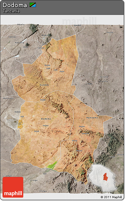 Satellite 3D Map of Dodoma, semi-desaturated
