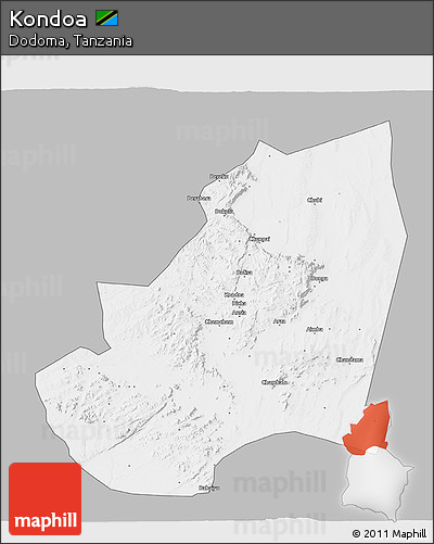 Gray 3D Map of Kondoa, single color outside