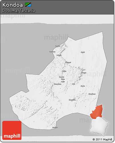 Gray 3D Map of Kondoa, single color outside
