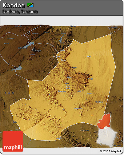 Physical 3D Map of Kondoa, darken