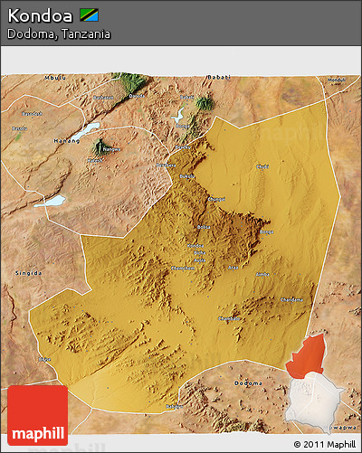 Physical 3D Map of Kondoa, satellite outside