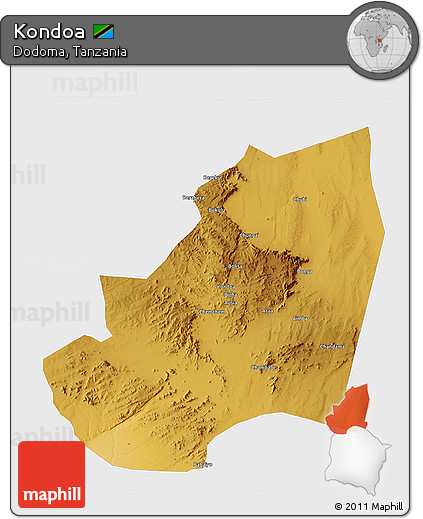 Physical 3D Map of Kondoa, single color outside