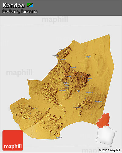 Physical 3D Map of Kondoa, single color outside