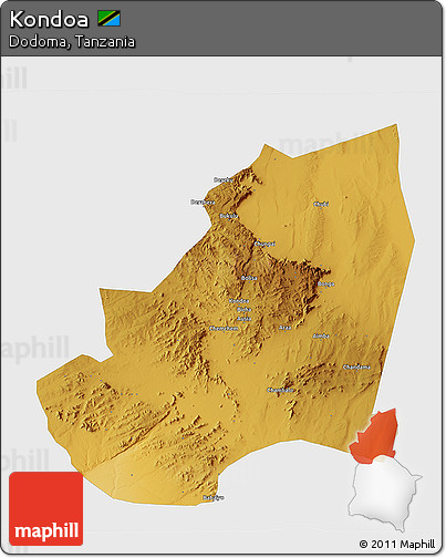 Physical 3D Map of Kondoa, single color outside