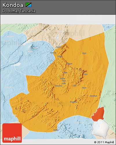 Political 3D Map of Kondoa, lighten