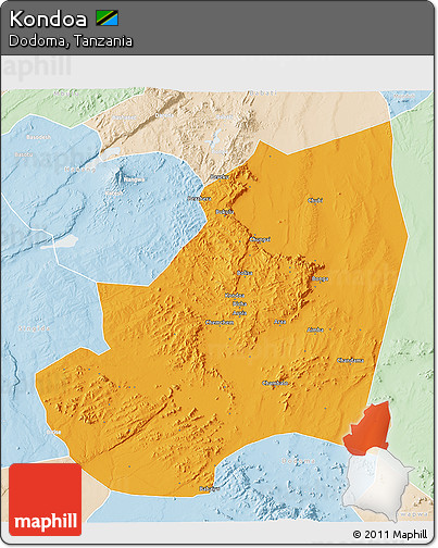 Political 3D Map of Kondoa, lighten
