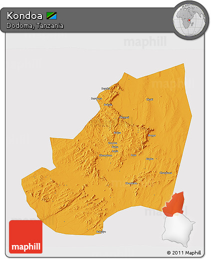 Political 3D Map of Kondoa, single color outside