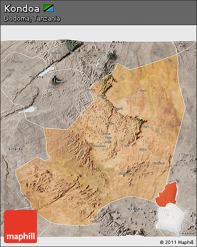 Satellite 3D Map of Kondoa, semi-desaturated