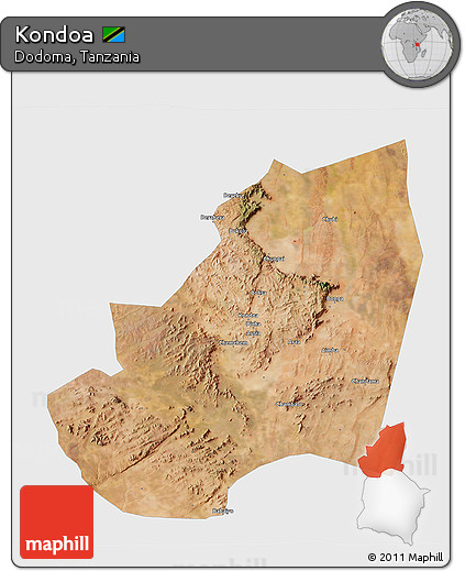Satellite 3D Map of Kondoa, single color outside