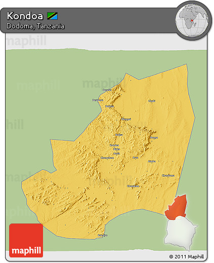 Savanna Style 3D Map of Kondoa, single color outside