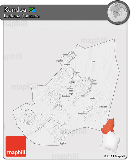 Silver Style 3D Map of Kondoa, single color outside