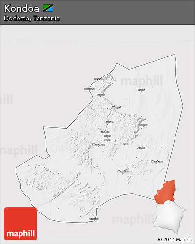 Silver Style 3D Map of Kondoa, single color outside