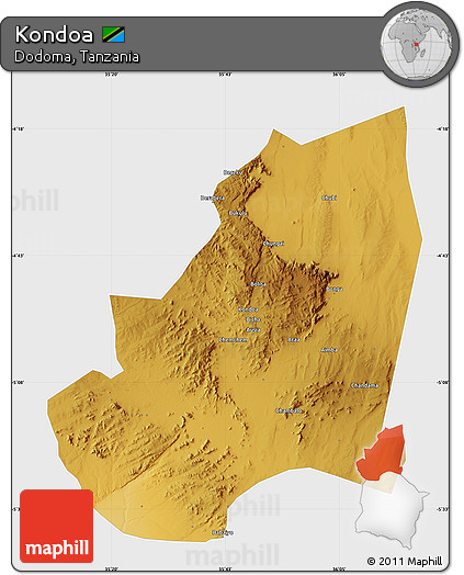 Physical Map of Kondoa, single color outside