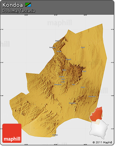 Physical Map of Kondoa, single color outside