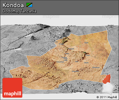 Satellite Panoramic Map of Kondoa, desaturated