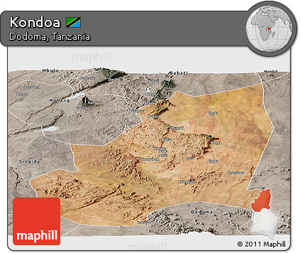 Satellite Panoramic Map of Kondoa, semi-desaturated