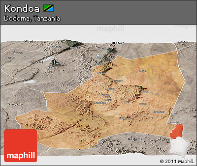 Satellite Panoramic Map of Kondoa, semi-desaturated