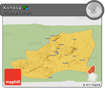 Savanna Style Panoramic Map of Kondoa, single color outside