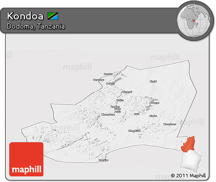 Silver Style Panoramic Map of Kondoa, single color outside