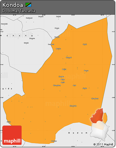 Political Simple Map of Kondoa, single color outside, borders and labels