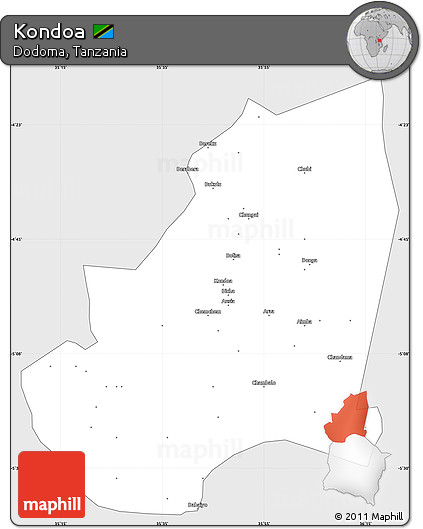Silver Style Simple Map of Kondoa, single color outside