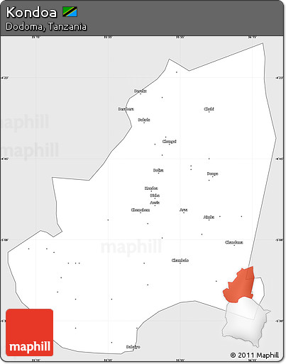 Silver Style Simple Map of Kondoa, single color outside