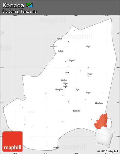 Silver Style Simple Map of Kondoa, single color outside