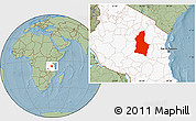 Savanna Style Location Map of Dodoma, highlighted country, hill shading