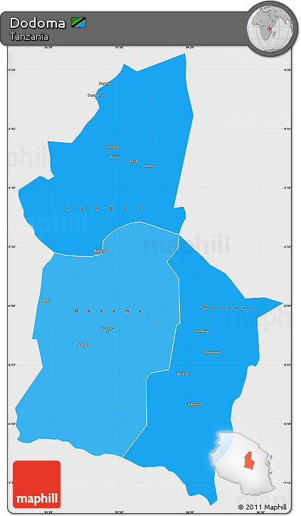 Political Shades Simple Map of Dodoma, single color outside