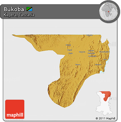 Physical 3D Map of Bukoba, single color outside