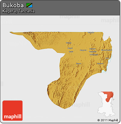 Physical 3D Map of Bukoba, single color outside