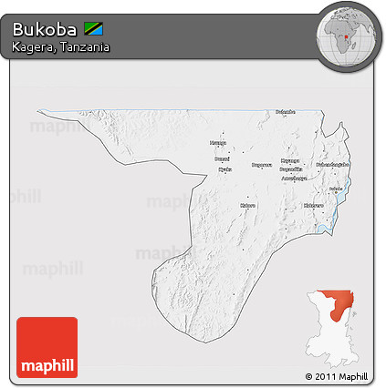 Silver Style 3D Map of Bukoba, single color outside