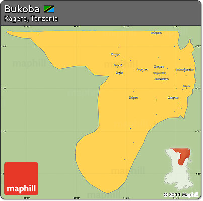 Savanna Style Simple Map of Bukoba, single color outside