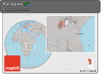 Gray Location Map of Karagwe, within the entire country