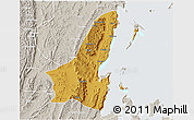 Physical 3D Map of Muleba, lighten, semi-desaturated
