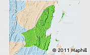 Political 3D Map of Muleba, lighten