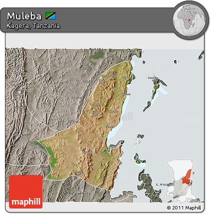 Satellite 3D Map of Muleba, semi-desaturated